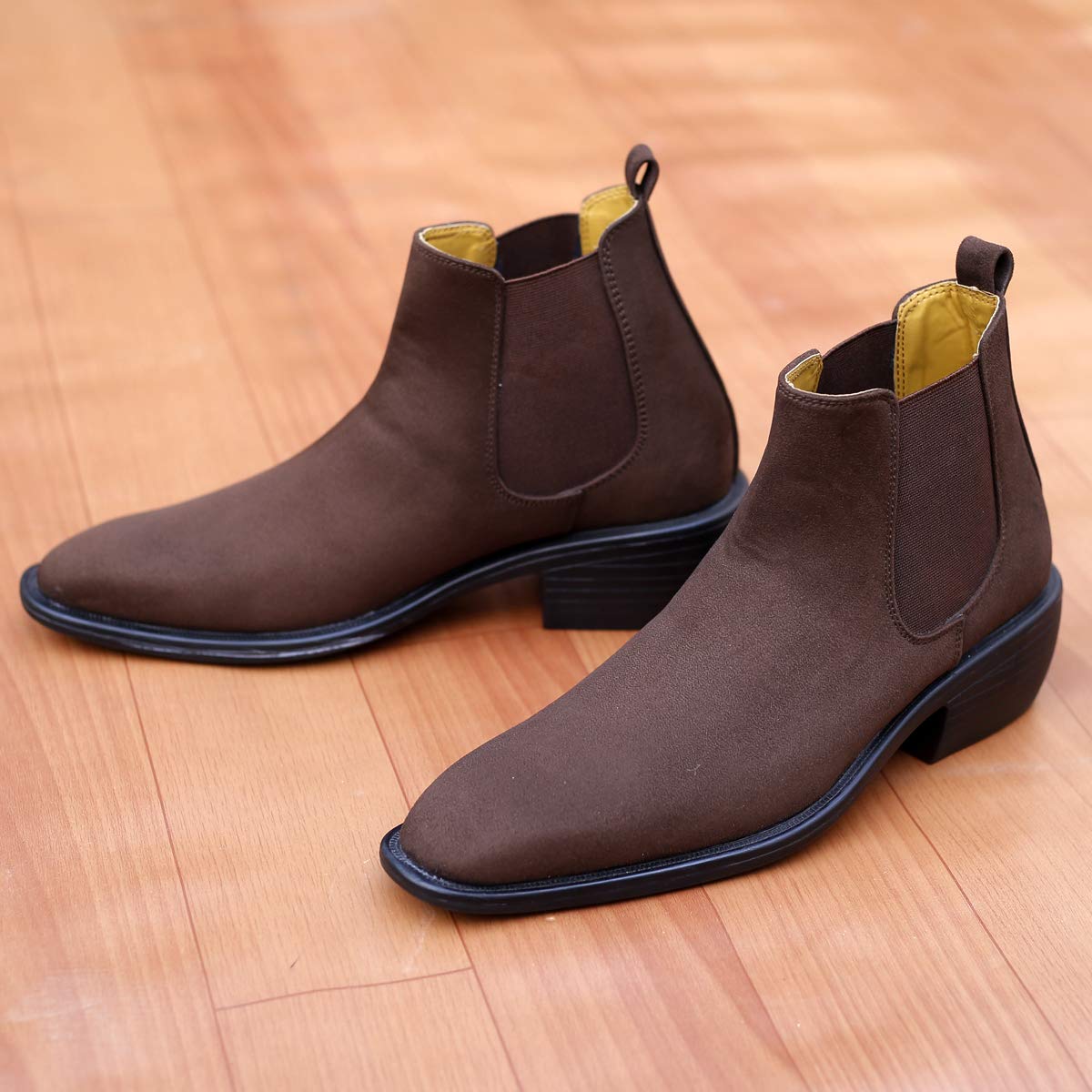 Height Increasing Suede Material Brown Casual Chelsea Boots For Men-JonasParamount