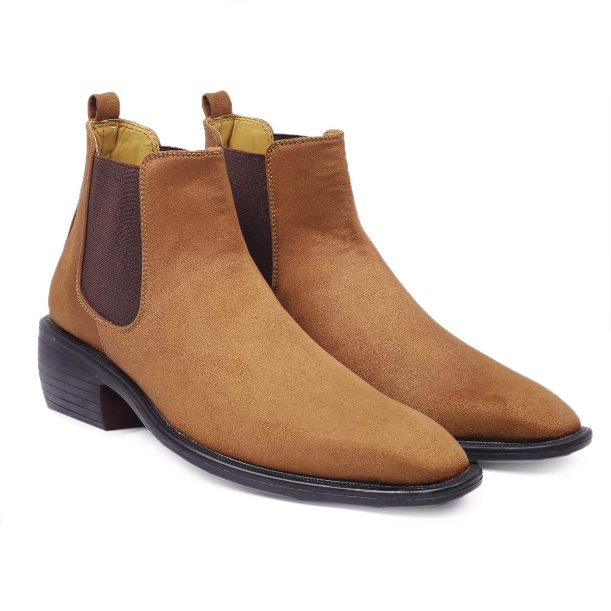 Height Increasing Suede Material Tan Casual Chelsea Boots For Men-JonasParamount