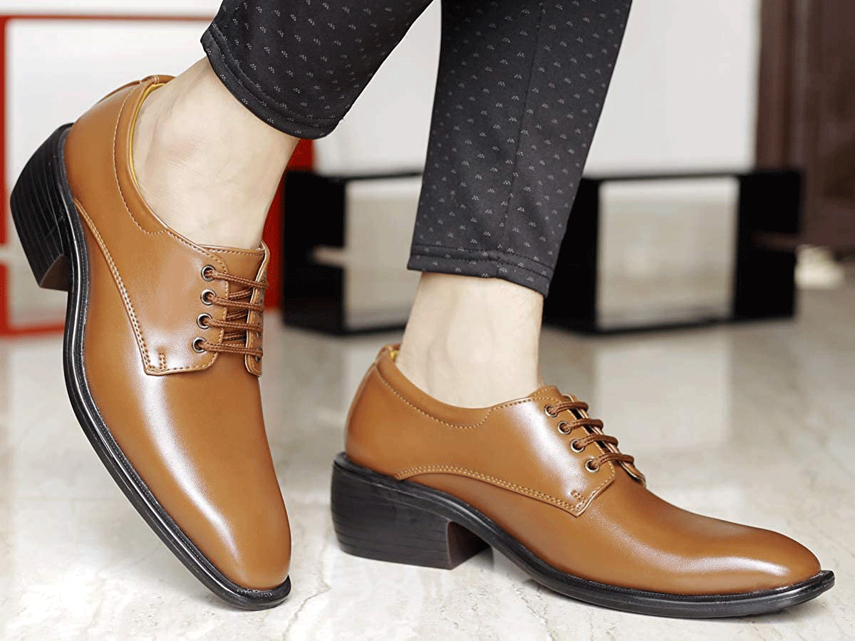 Classic Pattern Height Increasing Tan Casual, Formal Office Wear Derby Shoes-JonasParamount