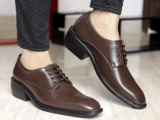 Classic Pattern Height Increasing Brown Casual, Formal Office Wear Derby Shoes-JonasParamount