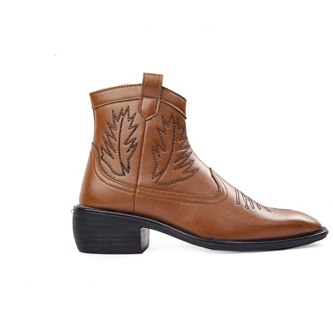 Stylish High Ankle Tan Casual And Formal Boot With Leaf Pattern-JonasParamount