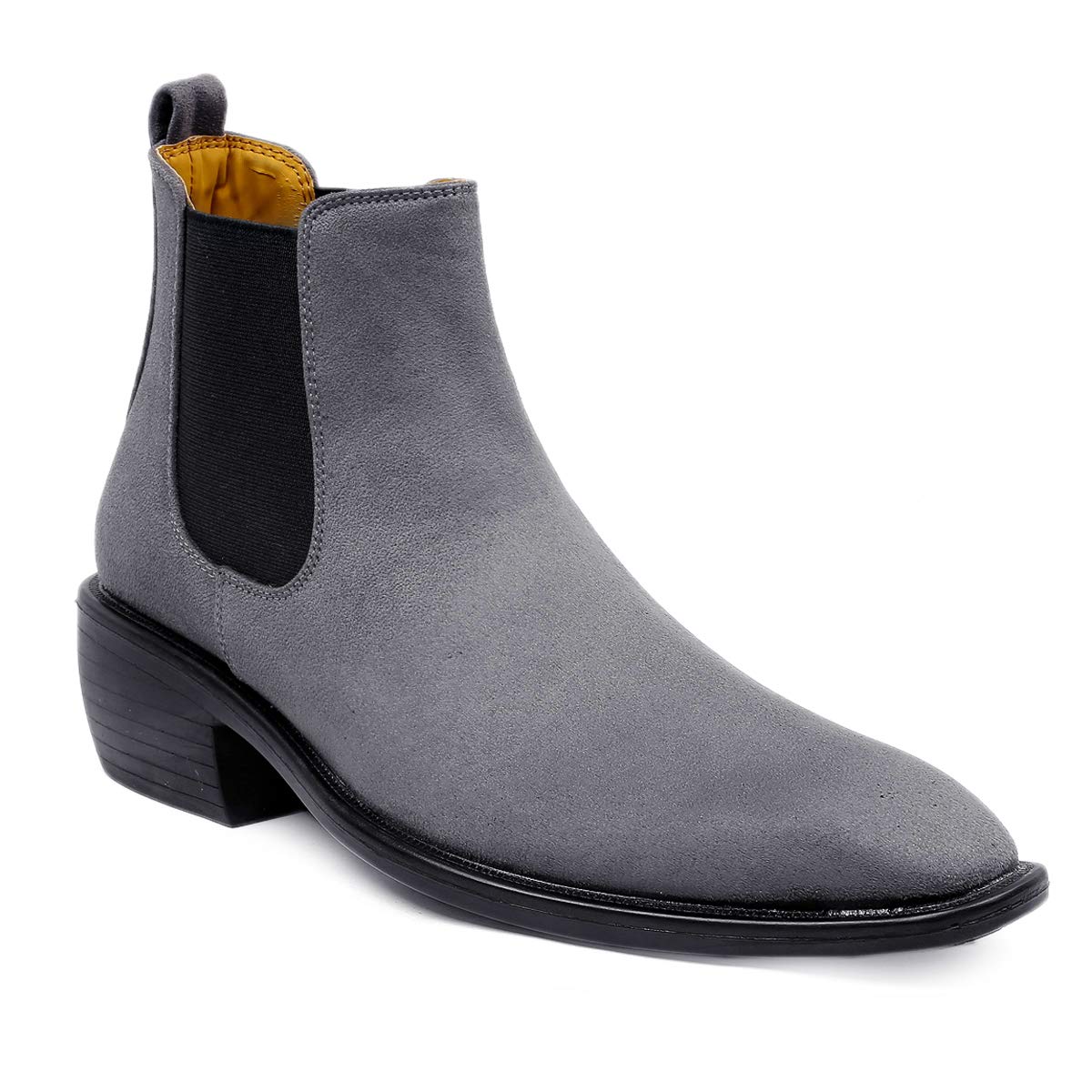 Height Increasing Suede Material Grey Casual Chelsea Boots For Men-JonasParamount