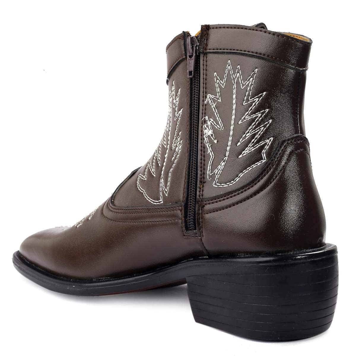 Stylish High Ankle Brown Casual And Formal Boot With Leaf Pattern-JonasParamount