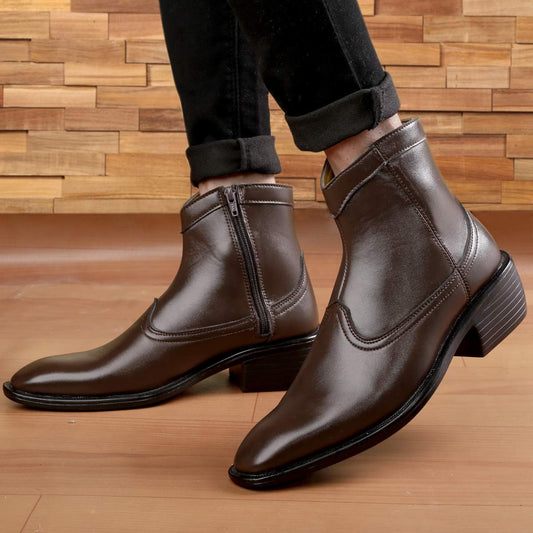 Classy High Ankle Brown Casual And Formal Boot With Zip Pattern-JonasParamount