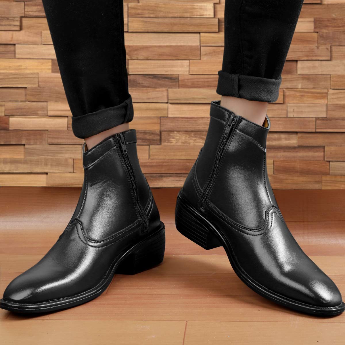 Classy High Ankle Black Casual And Formal Boot With Zip Pattern-JonasParamount