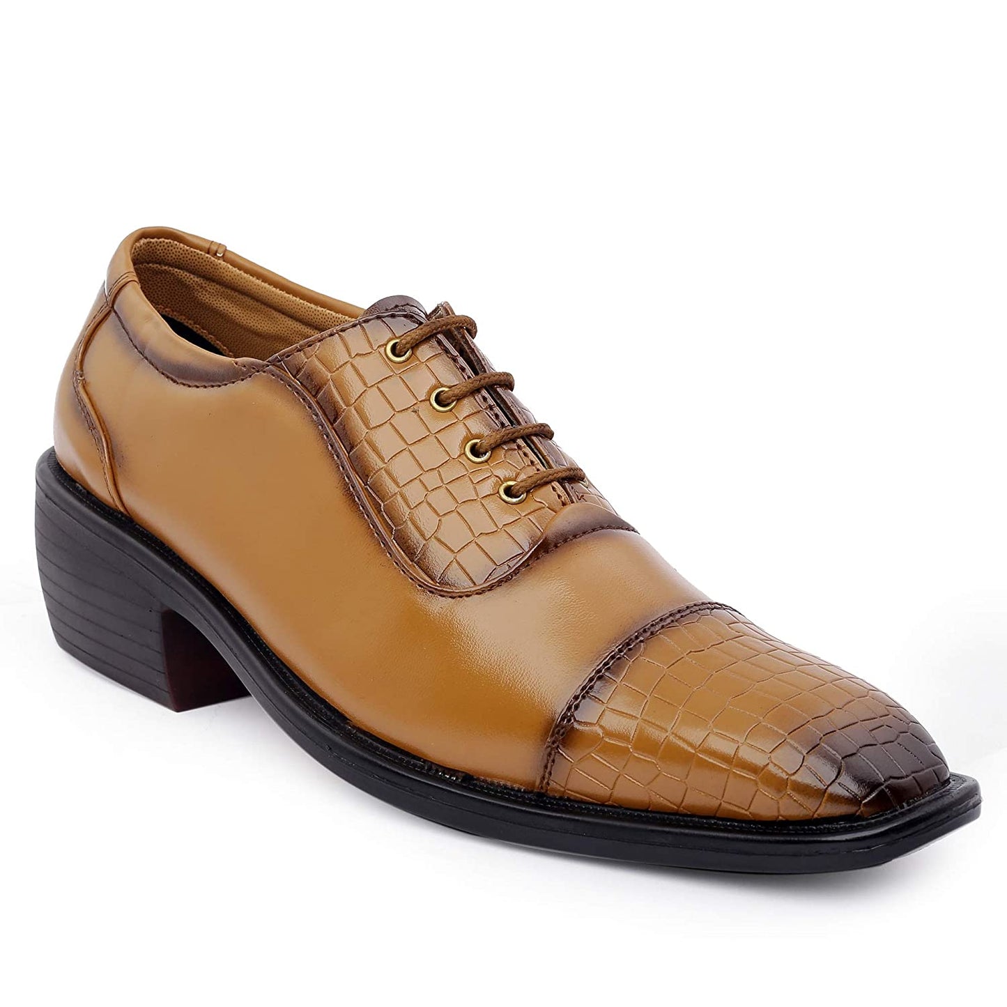 Stylish Tan Formal and Casual Wear Lace-Up Shoes With Height Increasing Heel-JonasParamount