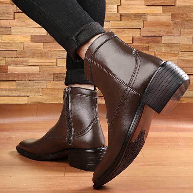 Classy High Ankle Brown Casual And Formal Boot With Zip Pattern-JonasParamount