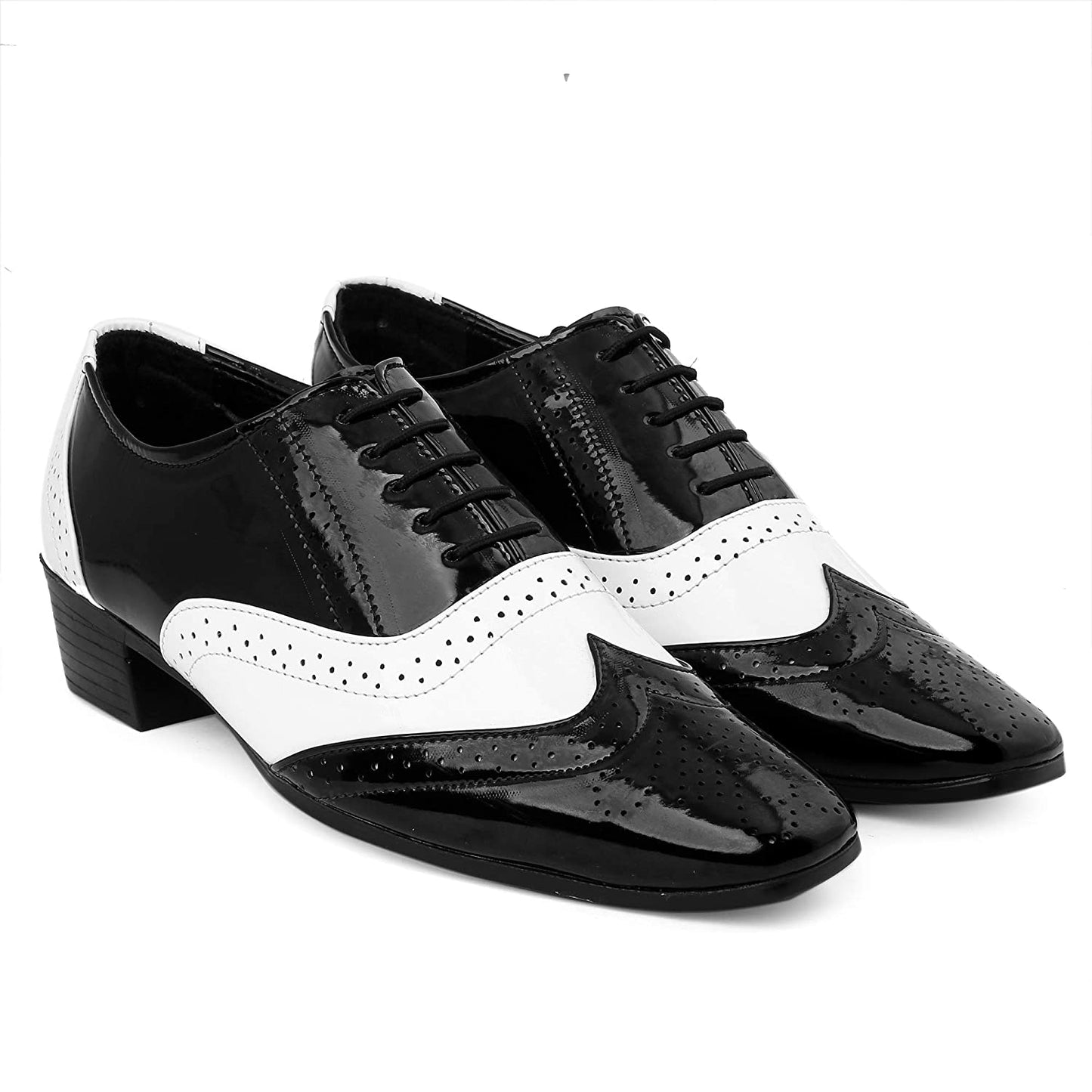 Classy Black And White Height Increasing Casual And Formal Oxford Lace-Up Shoes-JonasParamount