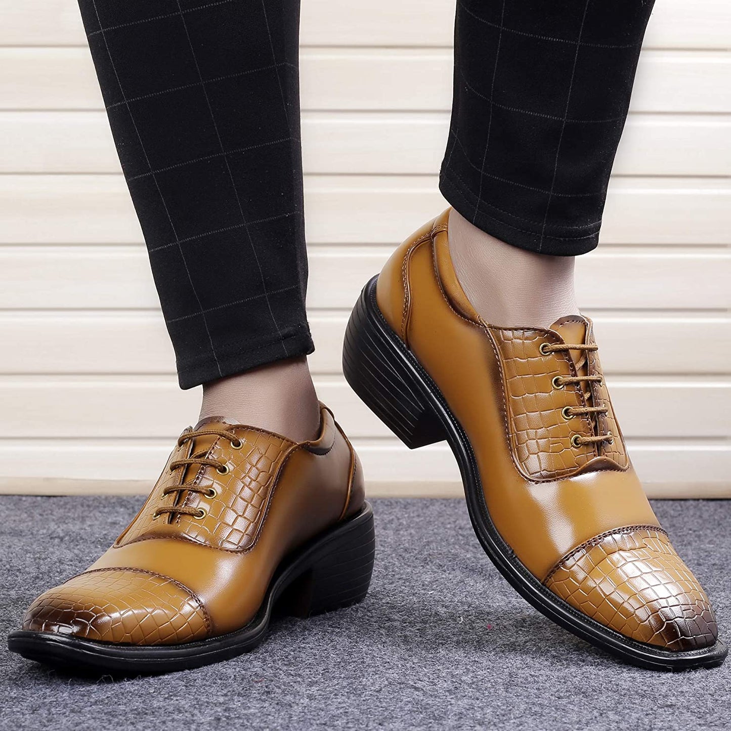 Stylish Tan Formal and Casual Wear Lace-Up Shoes With Height Increasing Heel-JonasParamount