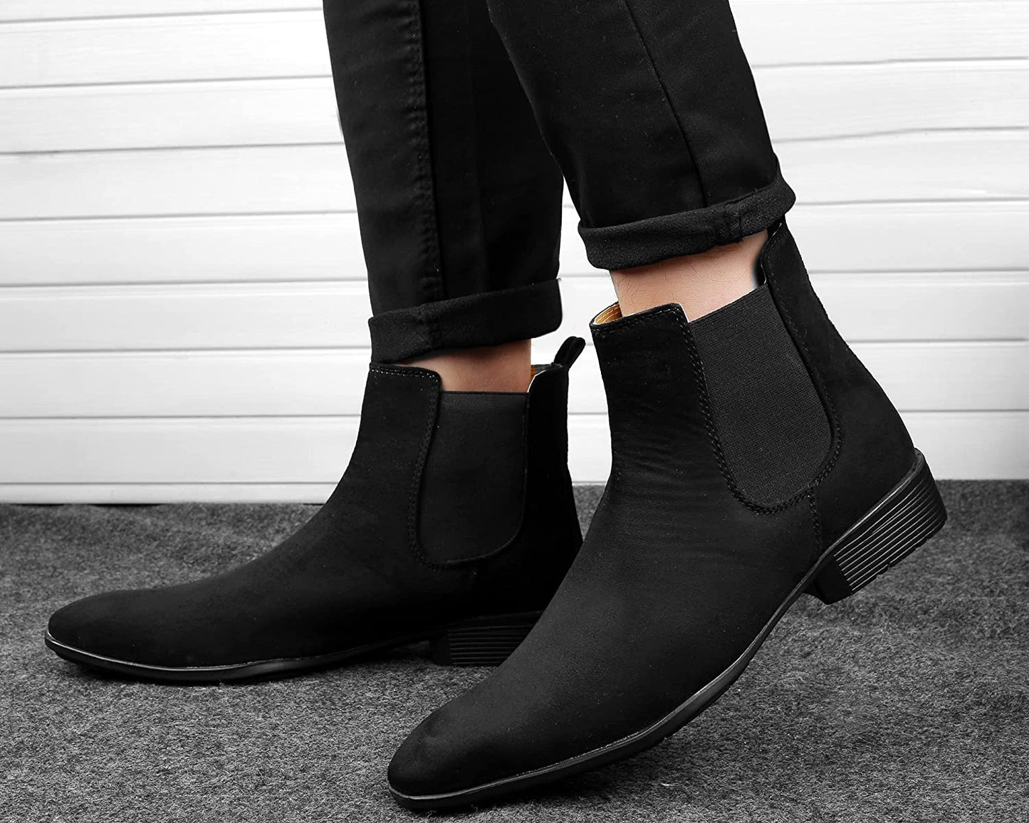 New Arrival Latest Suede Material Black Casual Chelsea Boots For Men-JonasParamount