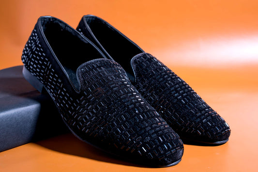 Stylish Men's Fashion Wedding Imported Studded Black Moccasins High Quality Slip On Flat Loafer-JonasParamount