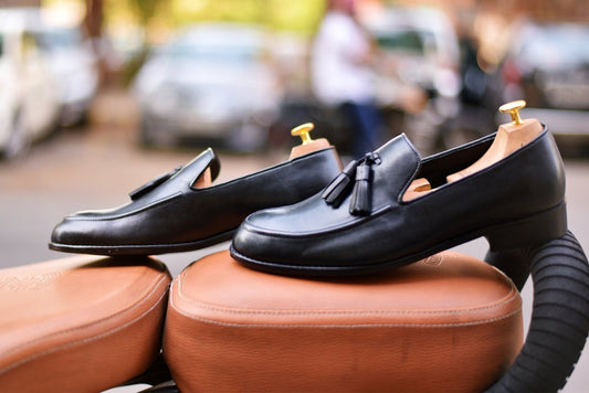 Smooth Black Slipons With Tassles For Men-JonasParamount