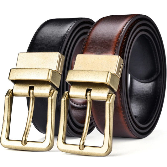 Men's Leather Reversible Belts Adjustable Antique Style Rotated Buckle 2 In 1-JonasParamount