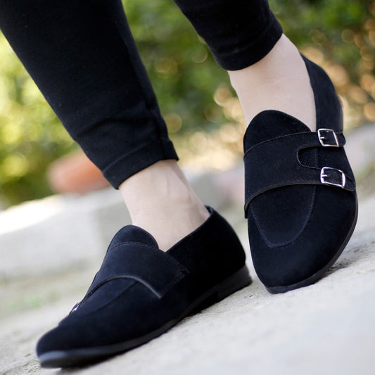 Stylish Double Monk Suede Material Slip On Shoes For Men's-JonasParamount