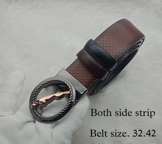 Round Shape Jaguar Buckle With Reversible Strap Belt For Men's-JonasParamount