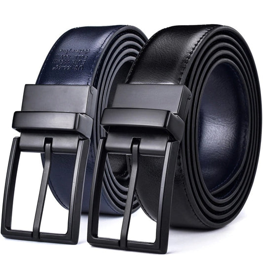 Classic & Fashion Designs Black/blue Two in One Belts with Rotated Buckle ceinture-Men's Leather Reversible Belt-JonasParamount