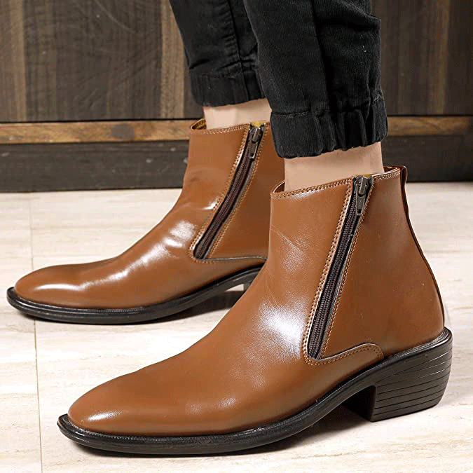 New Arrival Tan Casual Formal Zipper Ankle Boots For Men-JonasParamount