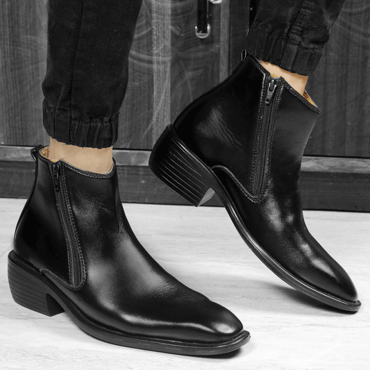 New Arrival Black Casual Formal Zipper Ankle Boots For Men-JonasParamount