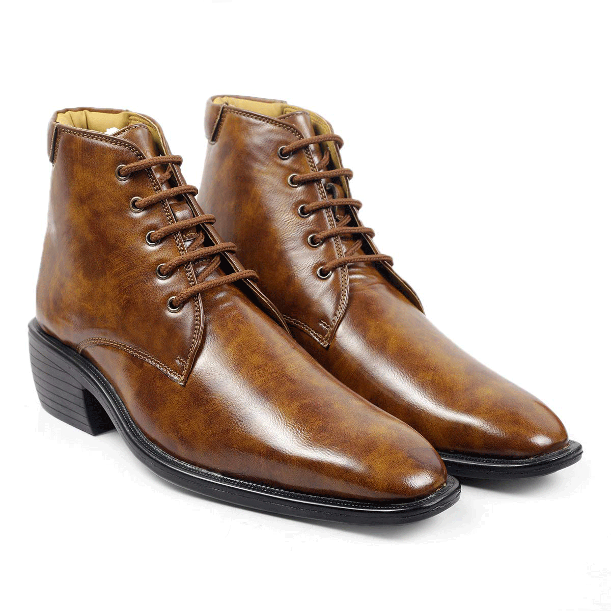 High Ankle Height Increasing Tan Casual And Outdoor Boots With Lace-Up Pattern-Jonasparamount