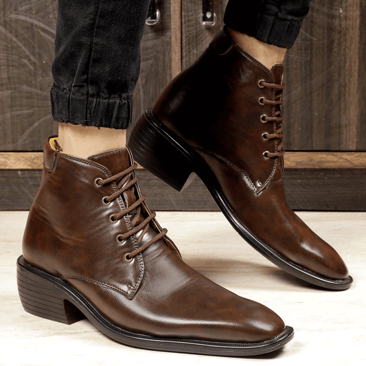 High Ankle Height Increasing Brown Casual And Outdoor Boots With Lace-Up Pattern-Jonasparamount